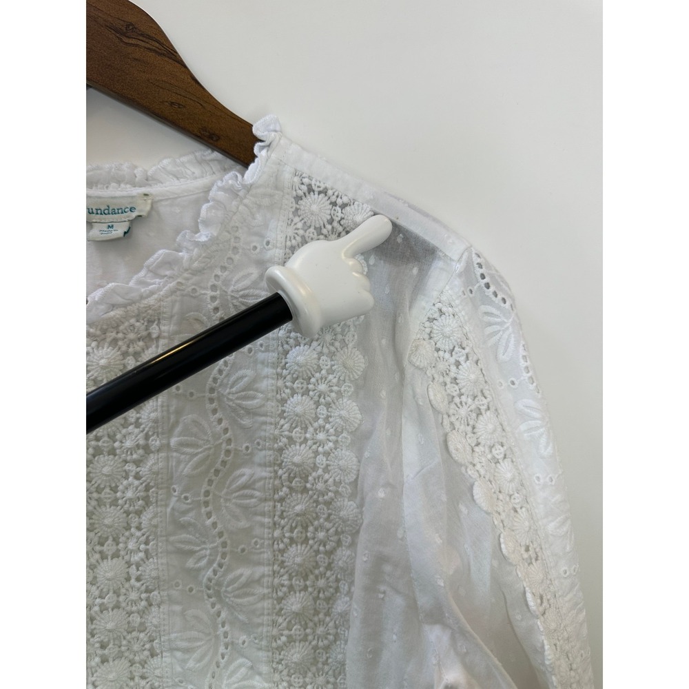 Sundance Embroidered Eyelet White Cotton Button Front Top Medium Intricat Floral - Picture 10 of 12